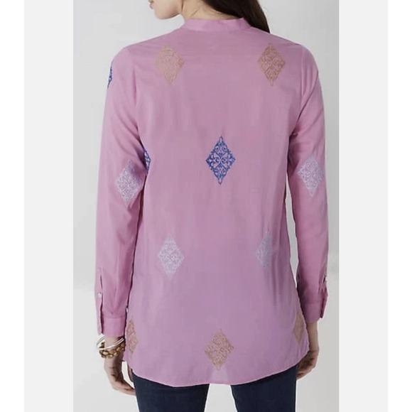 J. JILL Tunic Shirt Camellia Pink Embroidered Cotton Button Up LS Boho - Picture 5 of 12